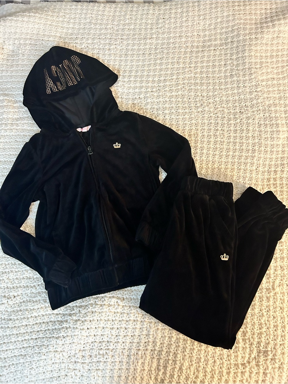 Juicy Couture Black Velour Zip Hoodie and Joggers Set